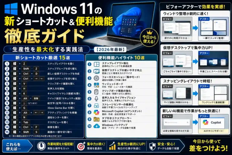 Windows 11の新ショートカット&便利機能徹底ガイド|生産性を最大化する実践法【2026年最新】 1 Windows 11の新ショートカット&便利機能徹底ガイド